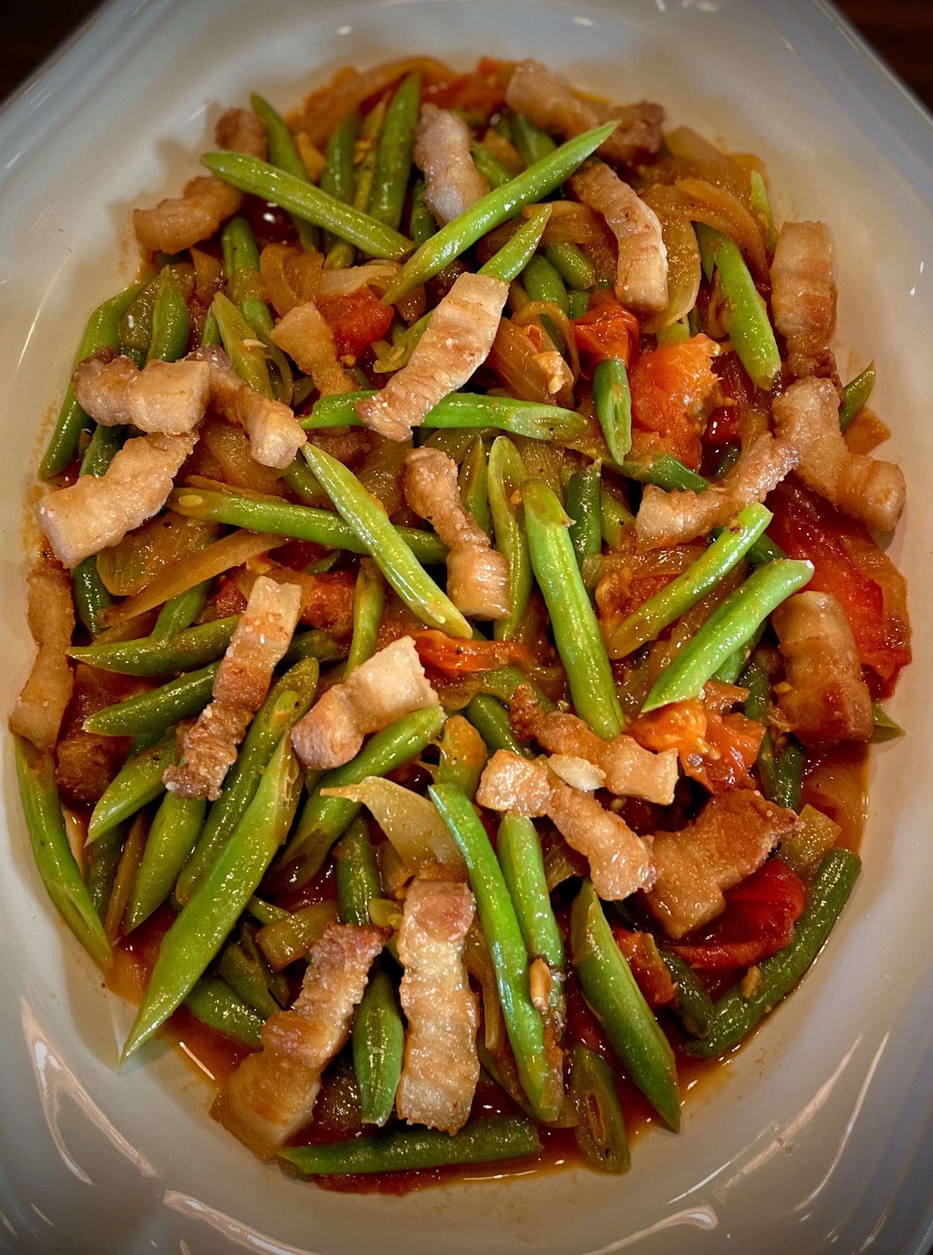 Letty’s “Ginisa” Sauteed String Beans, Tomatoes and Pork Belly